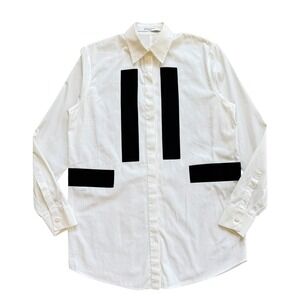 Givenchy Paris White Black Geometric Block Print Cotton Button Down Shirt 36